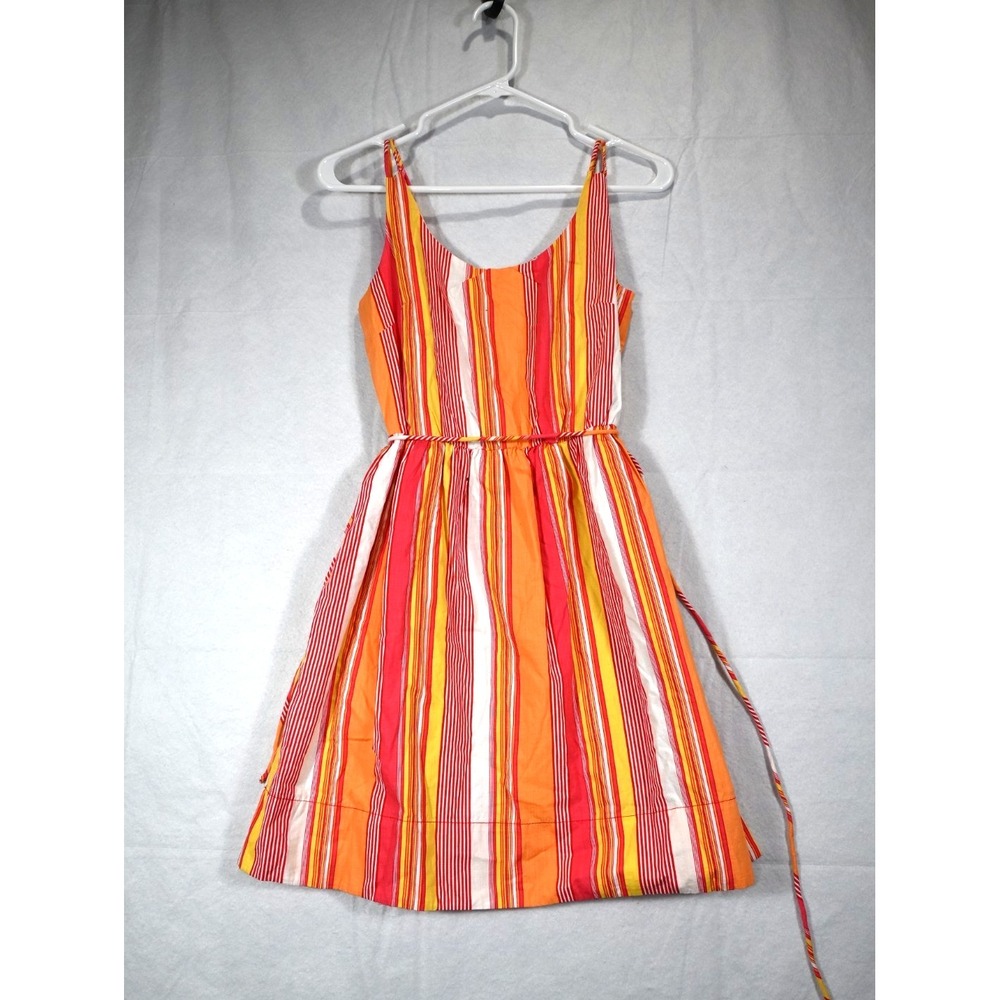 Tulle Striped Sundress XS Orange Pink Yellow Cotton Fit Flare Summer Dress